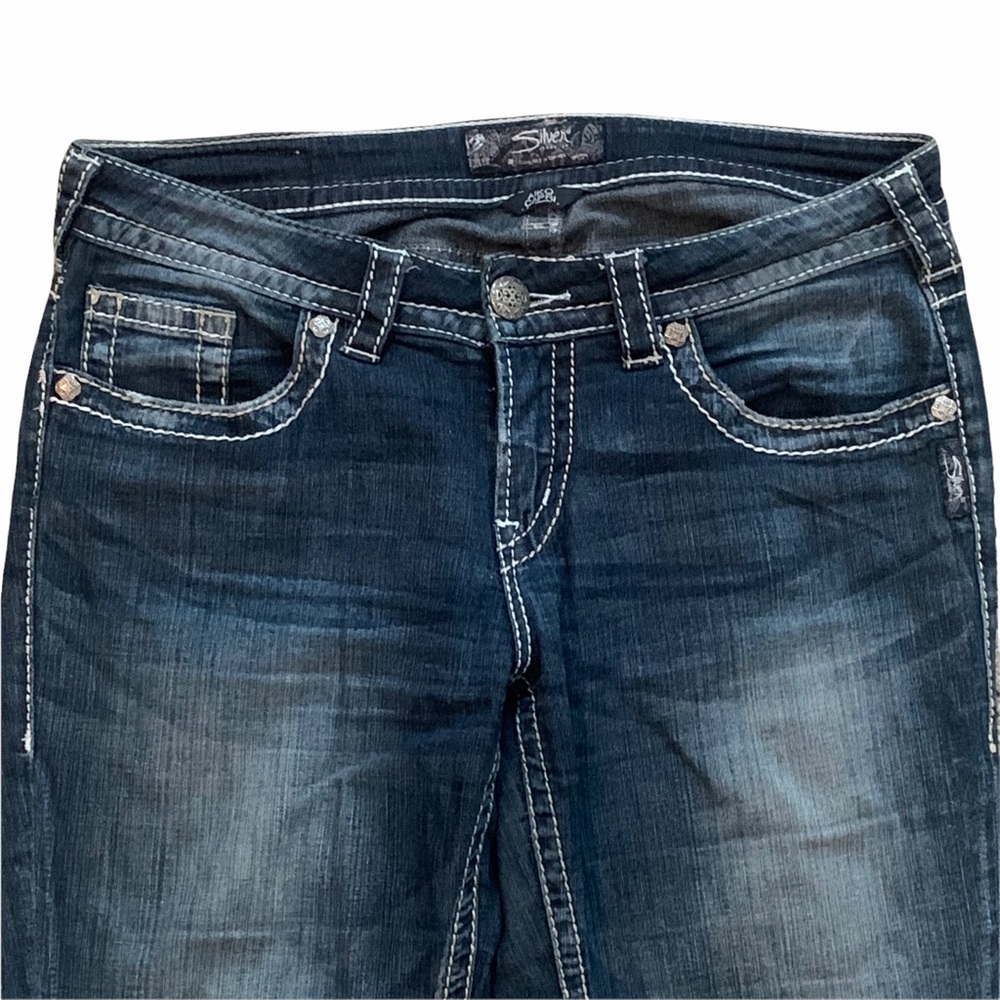 Silver Jeans Size 29 Blue Akio Capri Stretch Embroidered Western Glove Works - Picture 5 of 14